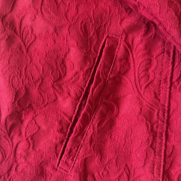 Chicos Red Jacquard Button Front Jacket Coat Layering Cotton Blend Size 3/XL - Picture 12 of 13